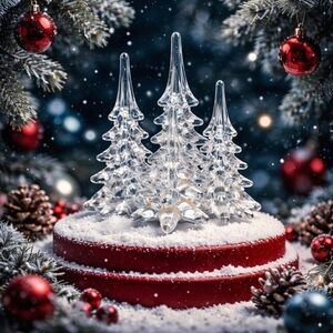 Vintage Trio Of Clear Glass Holiday Trees Set Free Ship